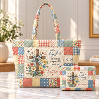 Pastel Floral Patchwork Personalized Quilted Shoulder Bag & Storage Bag