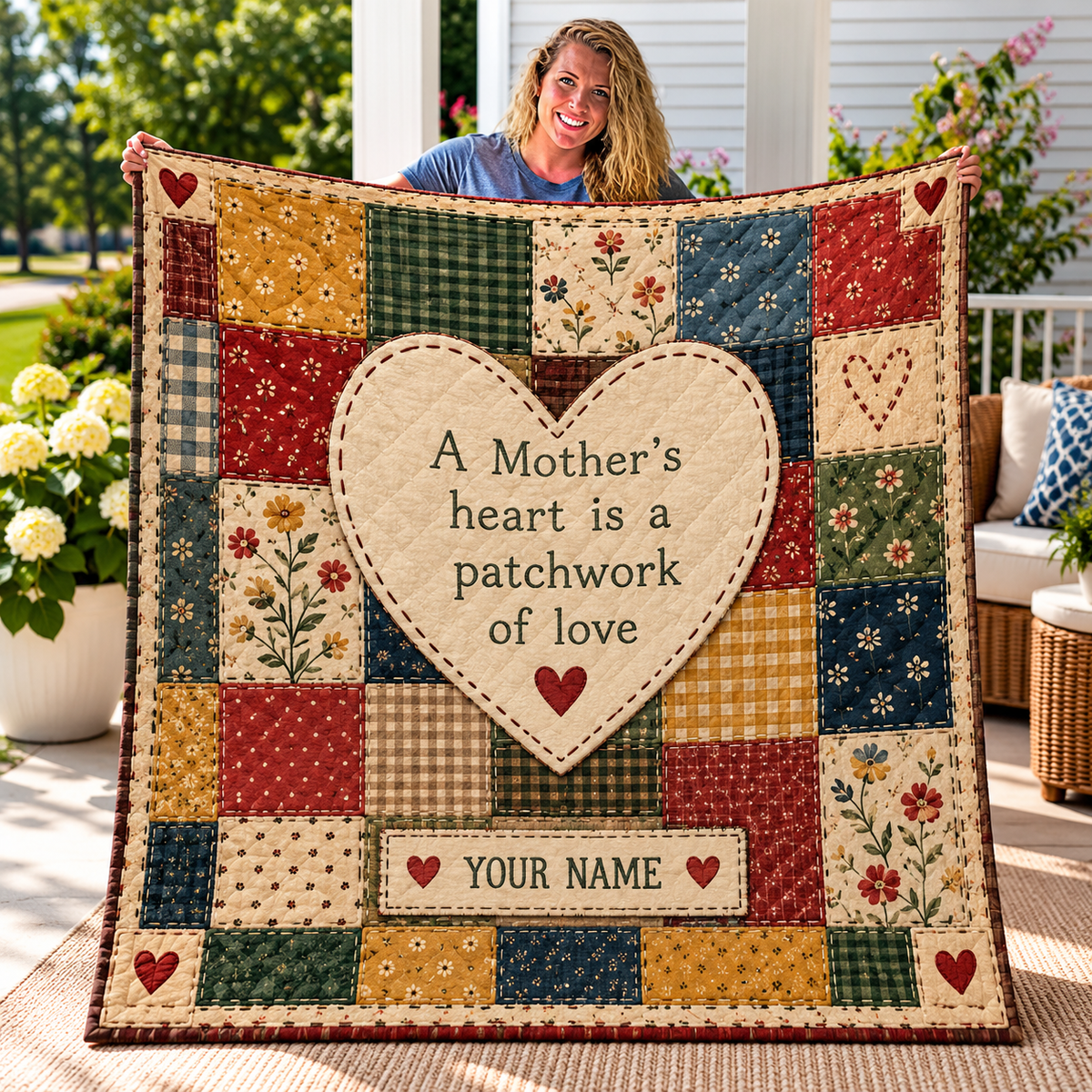 Mother's Heart Patchwork Personalized Quilt