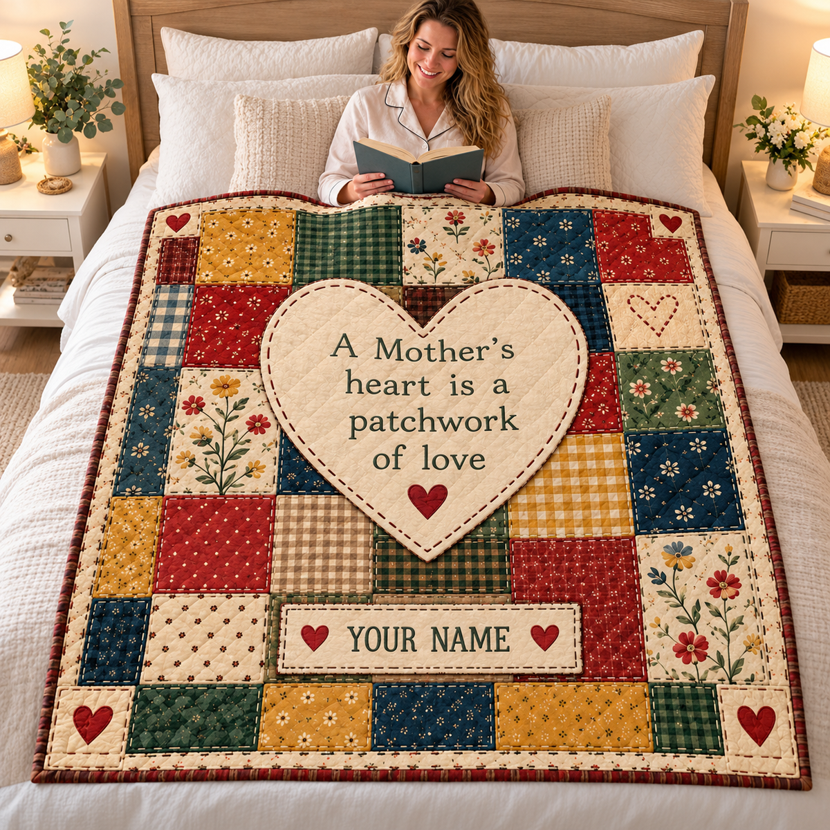 Mother's Heart Patchwork Personalized Quilt