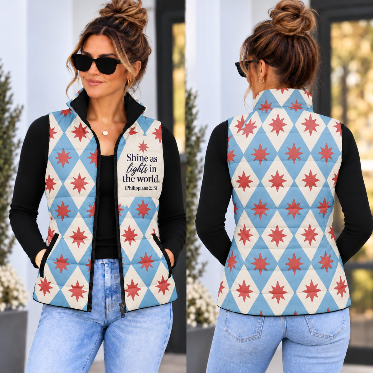 Blue Diamond Red Star Down Puffer Vest