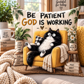 Be Patient God Is Working Tuxedo Cat Pillow