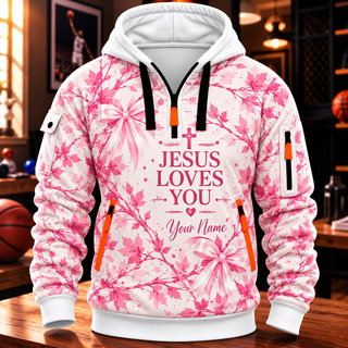 Pink Leaf Bow Personalized Half-Zip Hoodie