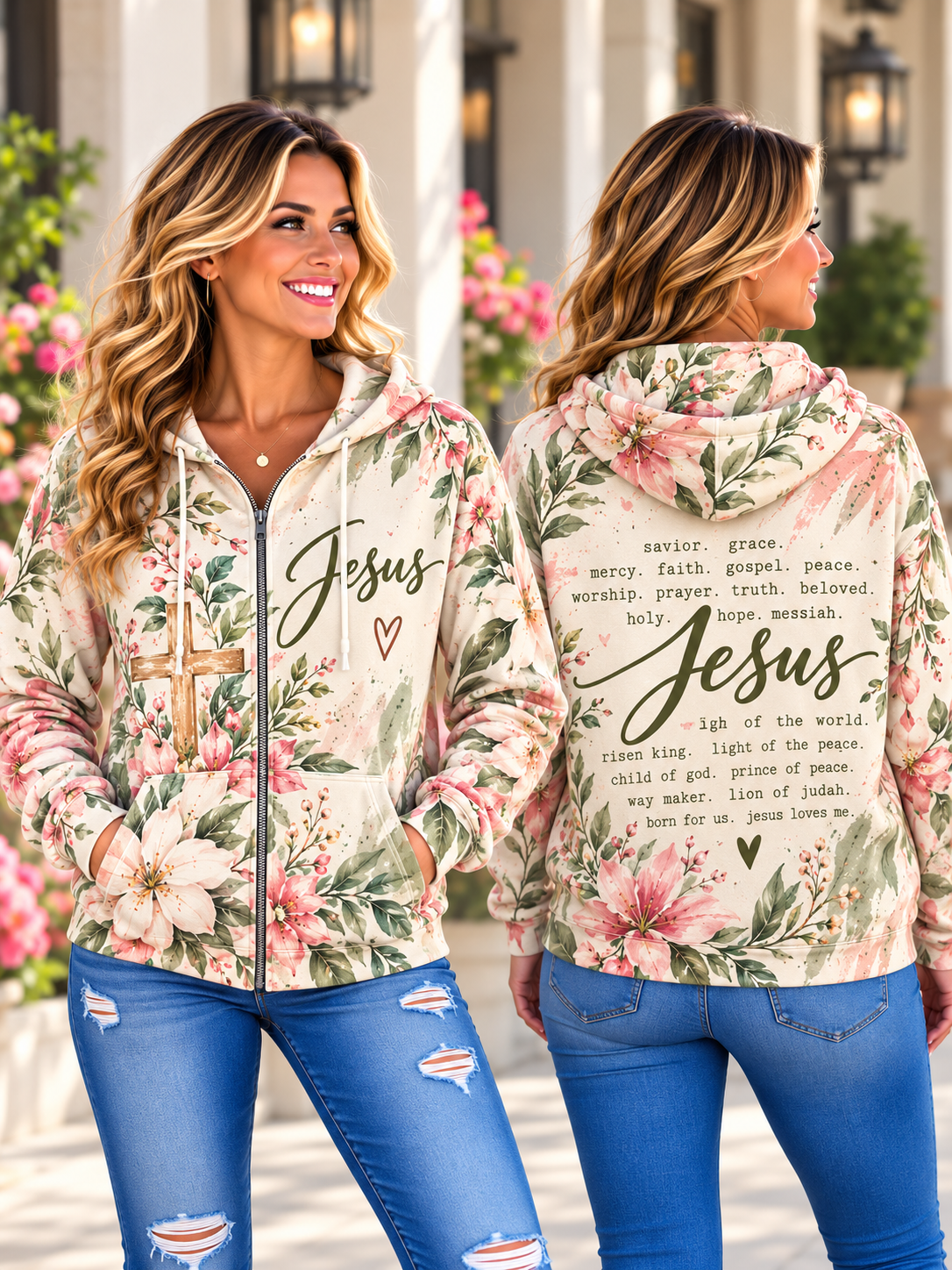 Jesus Floral Faith Zip Hoodie