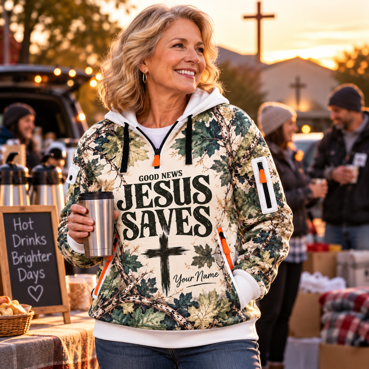 Woodland Oak Leaf Personalized Half-Zip Hoodie