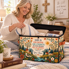Folk Art Village Personalized Square Storage Basket With Lid