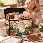 Folk Art Village Personalized Square Storage Basket With Lid