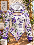 Be Still Purple Butterfly Floral Hooded Jumpsuit