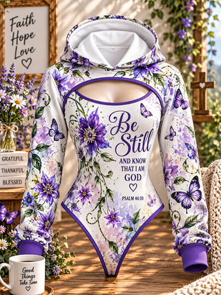 Be Still Purple Butterfly Floral Hooded Jumpsuit