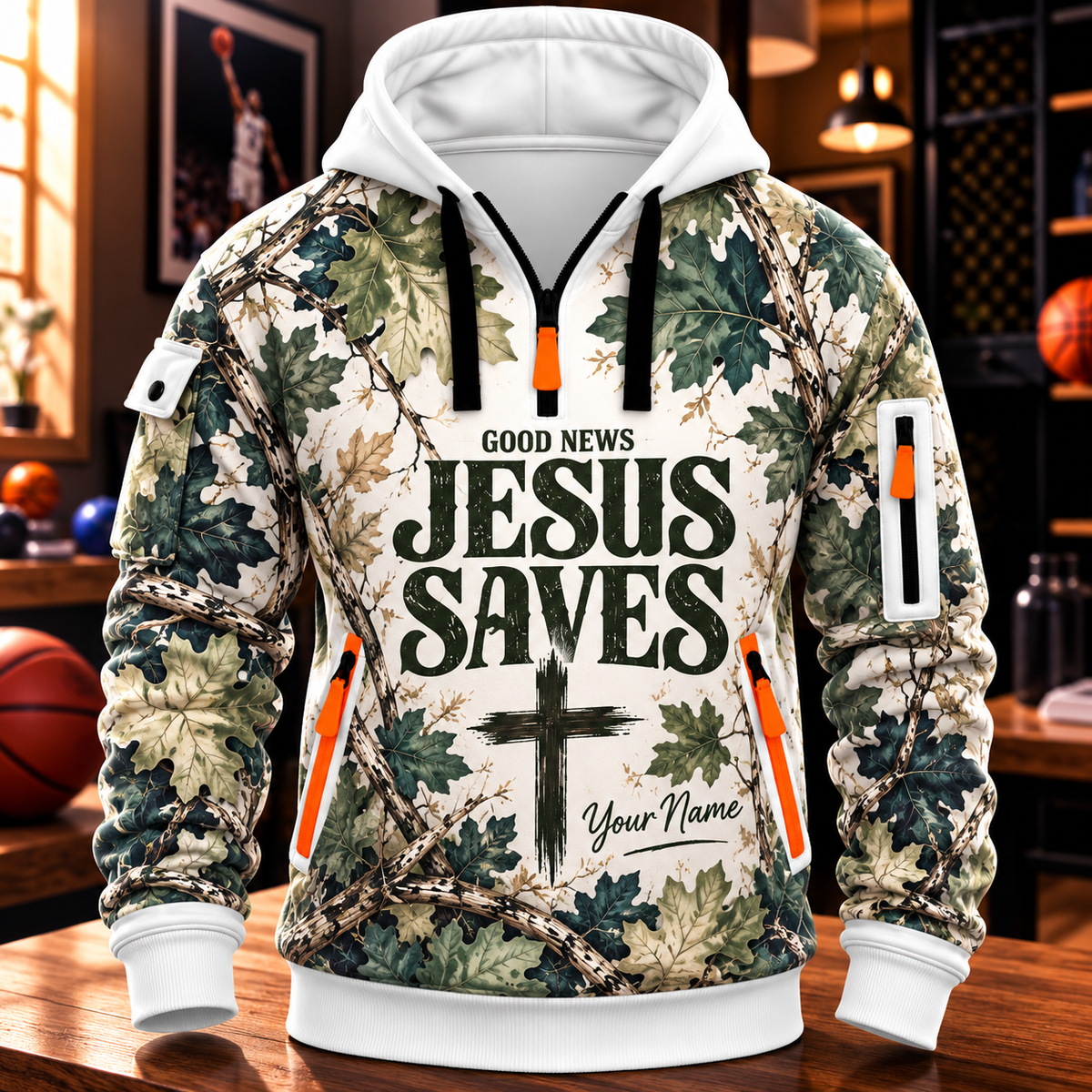 Woodland Oak Leaf Personalized Half-Zip Hoodie