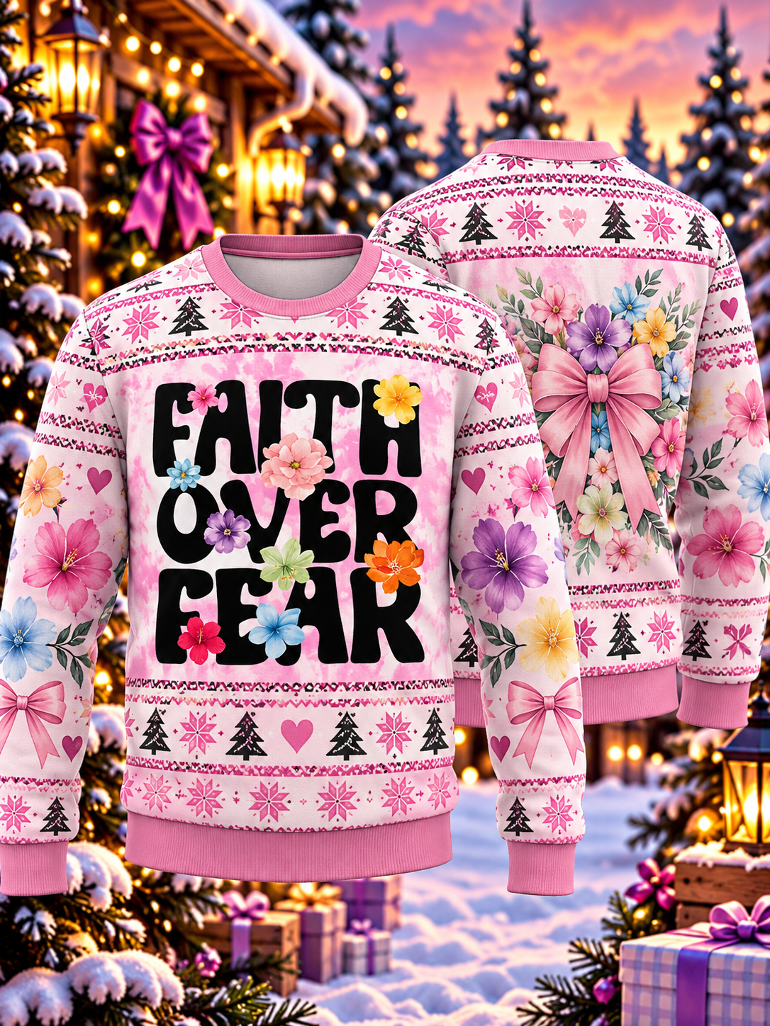 Faith Over Fear Floral Ugly Sweater