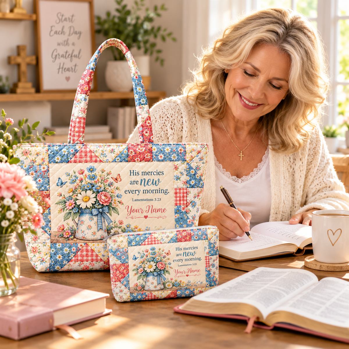 Wildflower Bouquet Personalized Quilted Shoulder Bag & Storage Bag