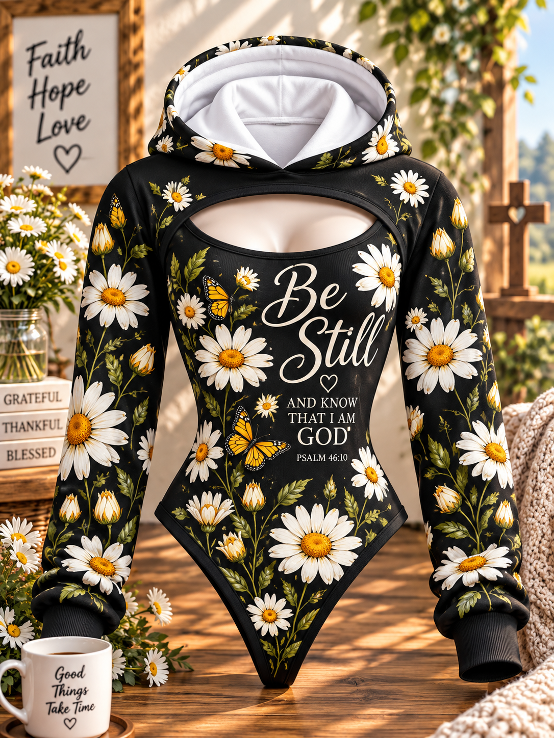 Be Still Daisy Monarch Hooded Jumpsuit
