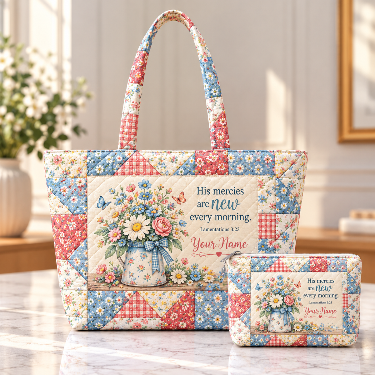 Wildflower Bouquet Personalized Quilted Shoulder Bag & Storage Bag