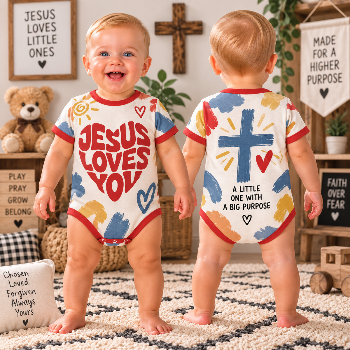 Jesus Loves You Cross Baby Bodysuit