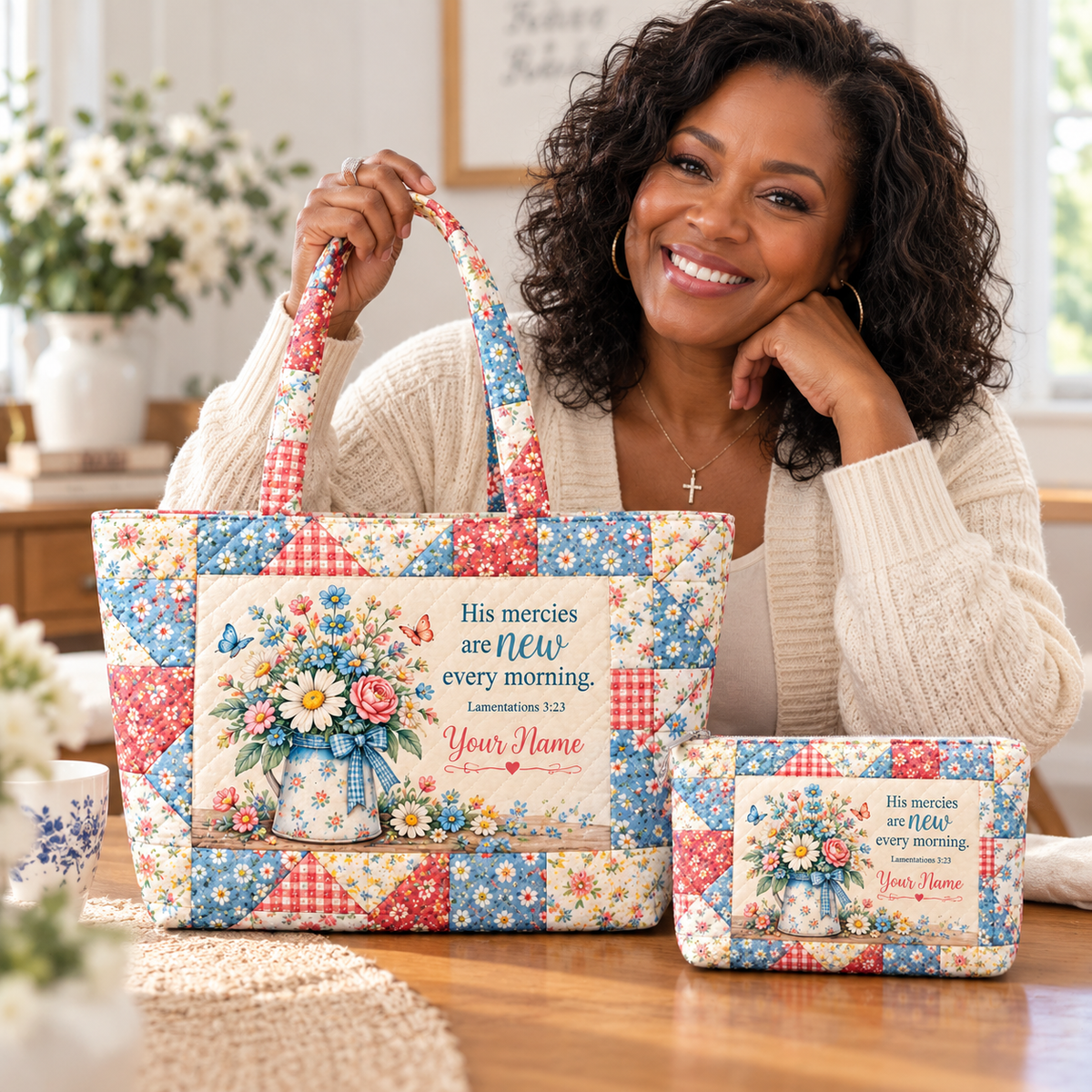 Wildflower Bouquet Personalized Quilted Shoulder Bag & Storage Bag
