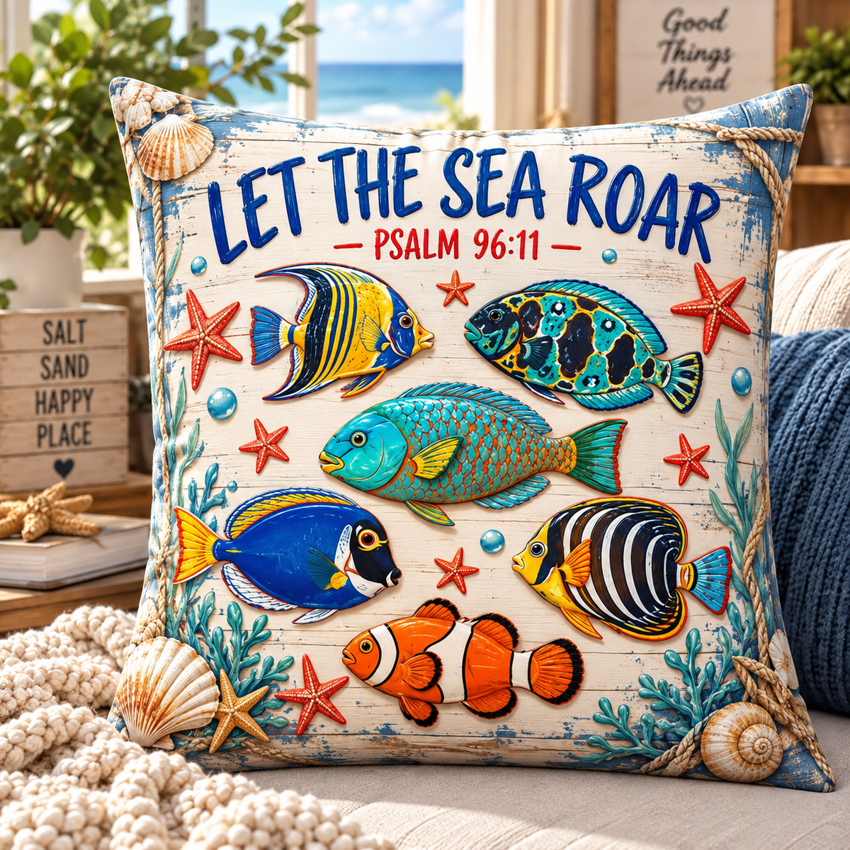 Let The Sea Roar Tropical Fish Pillow