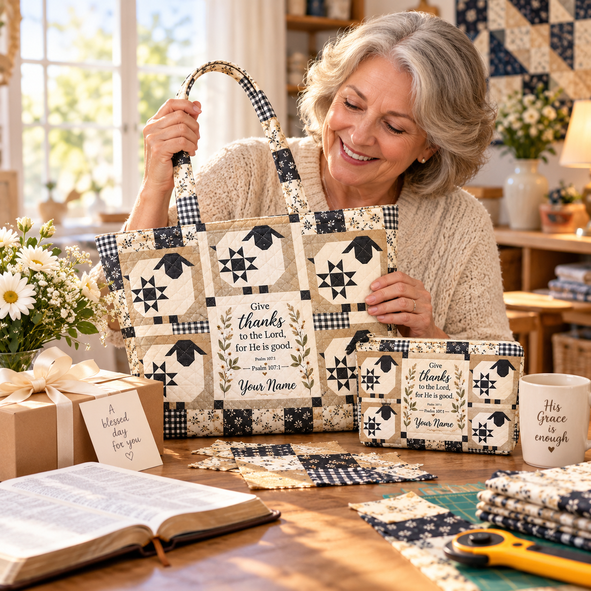 Sheep Patchwork Personalized Quilted Shoulder Bag & Storage Bag