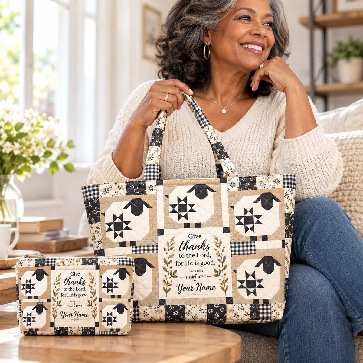 Sheep Patchwork Personalized Quilted Shoulder Bag & Storage Bag