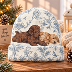 Curly Puppy Blue Toile Beanie Hat