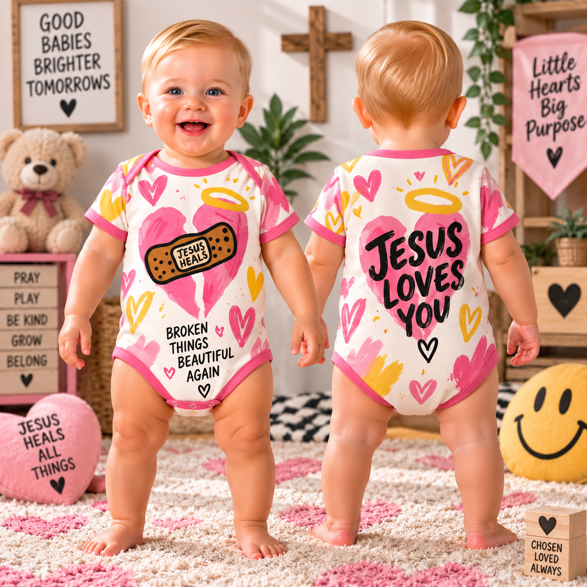 Jesus Heals Broken Hearts Baby Bodysuit