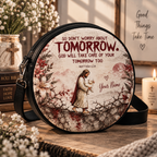 Jesus Holding Lamb Matthew 6:34 Personalized Leather Round Bag