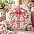 Yeshua Pink Bow Cross Floral Pillow