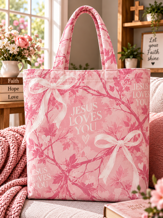 Jesus Loves You Pink Bow Tote Bag