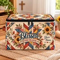 Sunflower Patchwork Personalized Square Storage Basket With Lid
