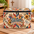 Sunflower Patchwork Personalized Square Storage Basket With Lid
