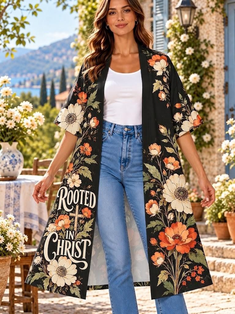 Rooted In Christ Floral Personalized Women's Short Sleeved Cape
