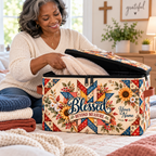 Sunflower Patchwork Personalized Square Storage Basket With Lid