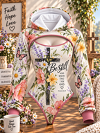 Be Still Floral Cross Butterfly Hooded Jumpsuit