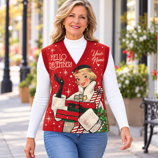 Hello December Retro Lady Personalized Knitted Cardigan Vest