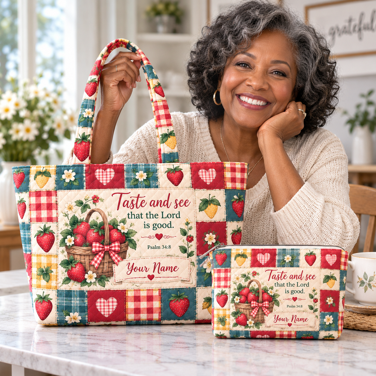 Strawberry Basket Personalized Quilted Shoulder Bag & Storage Bag