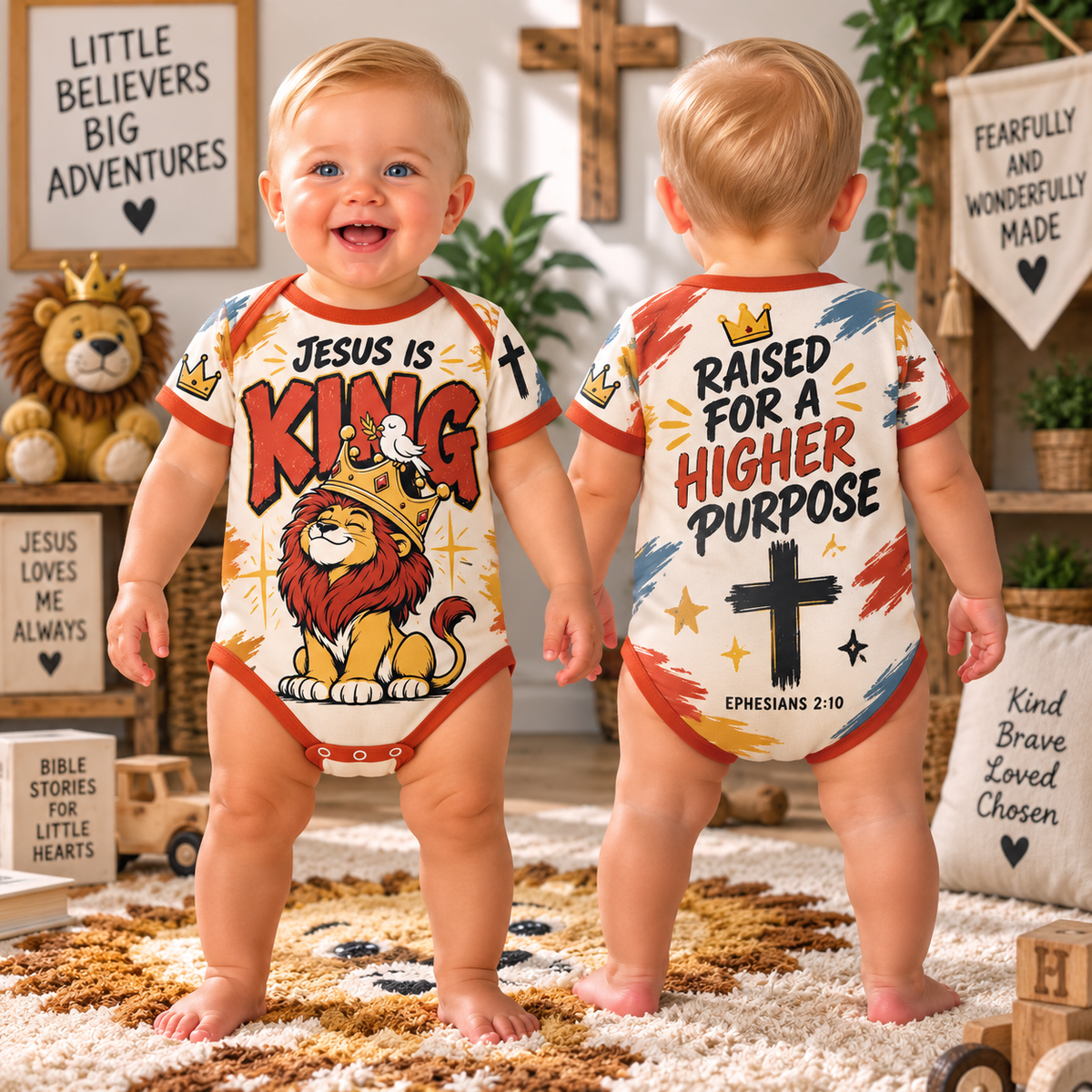 Jesus Is King Lion Baby Bodysuit
