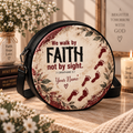 Walk by Faith Footprints Personalized Leather Round Bag