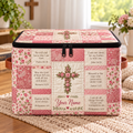Pink Rose Patchwork Personalized Square Storage Basket With Lid