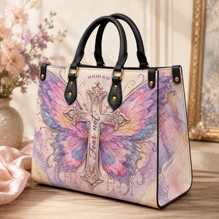 Fear Not Ornate Cross Butterfly Wings PU Leather Handbag