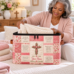 Pink Rose Patchwork Personalized Square Storage Basket With Lid