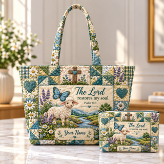 Meadow Lamb & Butterfly Personalized Quilted Shoulder Bag & Storage Bag