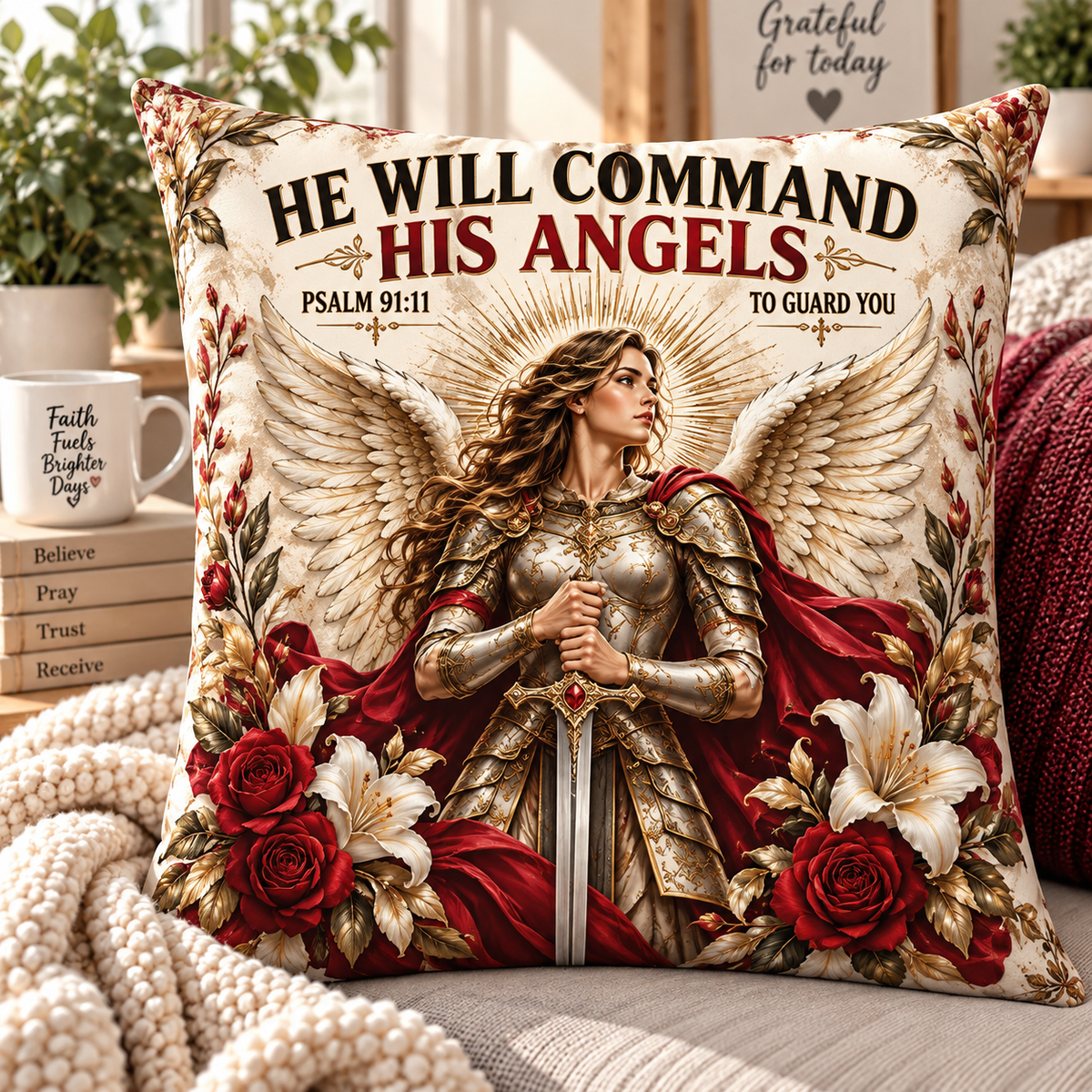 He Will Command His Angels Guardian Angel Pillow
