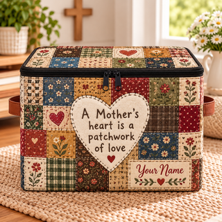 Mother's Heart Patchwork Personalized Square Storage Basket With Lid