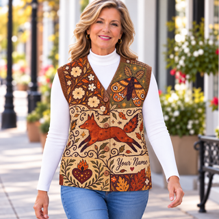 Autumn Fox Patchwork Personalized Knitted Cardigan Vest