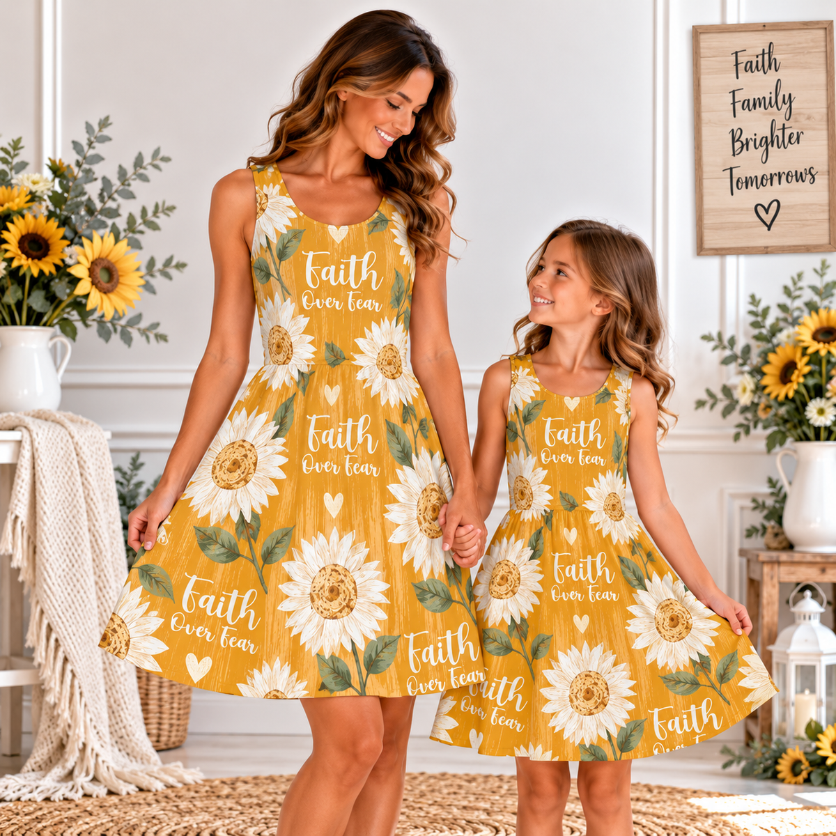 Faith Over Fear Sunflower Sleeveless Dress