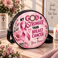 Stronger Faith Pink Ribbon Personalized Leather Round Bag