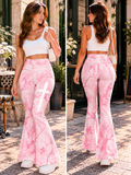 Pink Cross Flare Yoga Pants