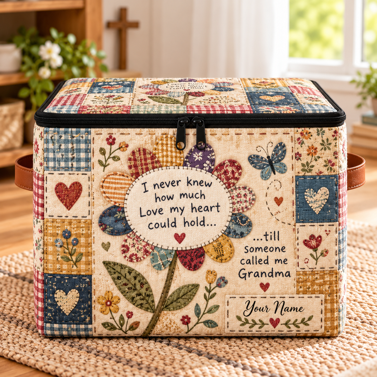 Grandma Flower Patchwork Personalized Square Storage Basket With Lid