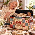 Cat Heart Patchwork Personalized Square Storage Basket With Lid