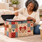 Cat Heart Patchwork Personalized Square Storage Basket With Lid