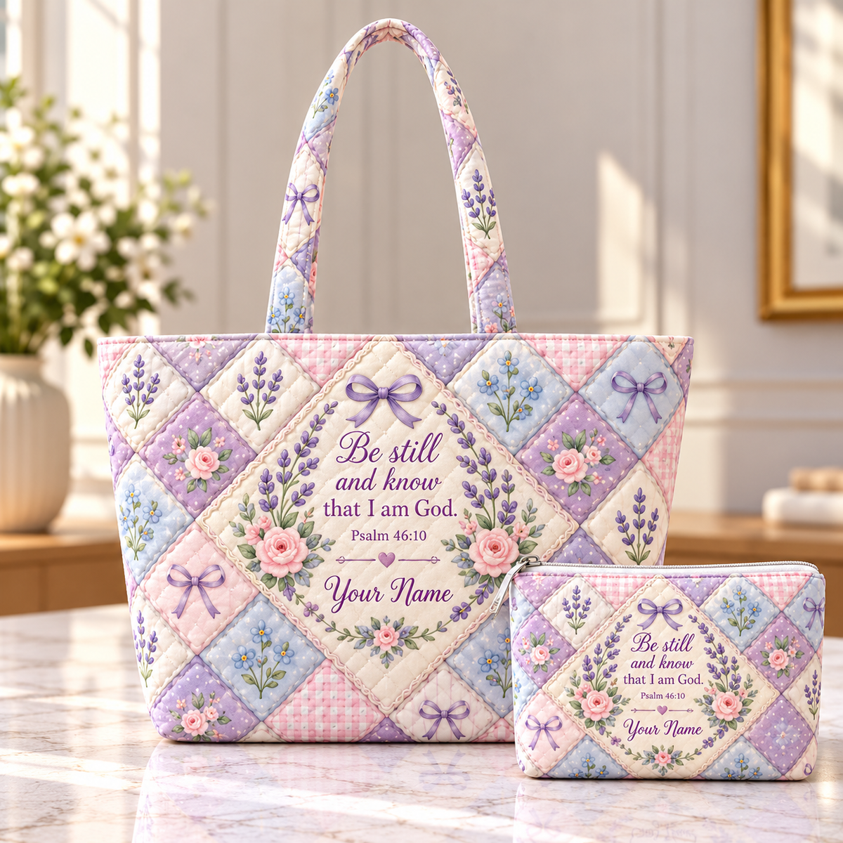 Lavender Rose Patchwork Personalized Quilted Shoulder Bag & Storage Bag